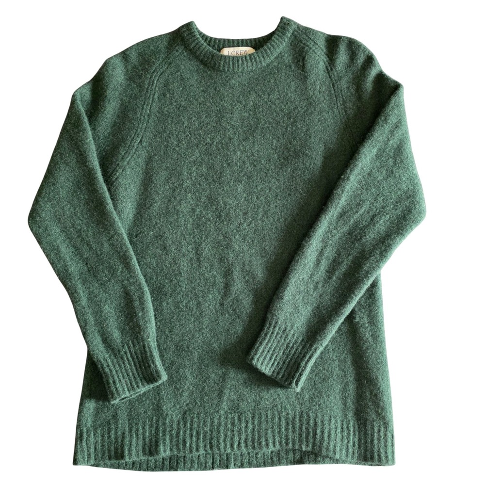 Vintage JCrew Mens Forest Green 100% Wool Crewneck Raglan Sweater Size Medium